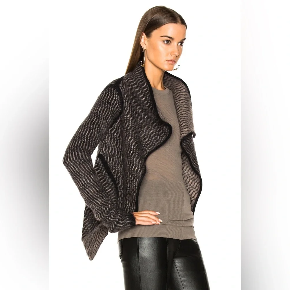 Rick Owens Glitter FW17 Mohair Merino Wool Draped Cardigan Black Beige- one size